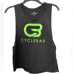 Cyclebar Brand Black Womens Medium Tank Top Open Sleeves Neon Green Logo Cotton